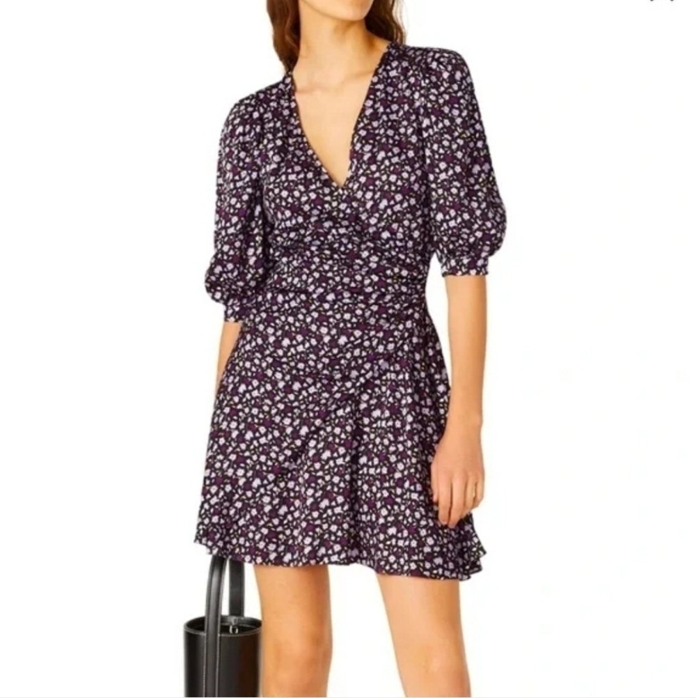 Chinti & Parker Purple Floral Faux Wrap Dress